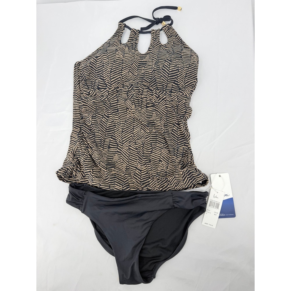 Leilani Tankini Swimsuit Set Womens 12 Black Tan High Neck NWT NWOT
